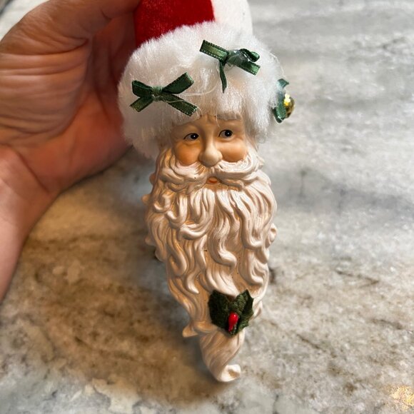 Vintage Santa Claus Head Ornament With Red & White Hat And Long Beard - Picture 2 of 7